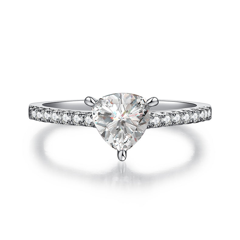 Luxury Silver Ring Triangular Moissanite Set With Top-quality Moissanite D Color VVS,  S925 Silver Electroplated With Platinum