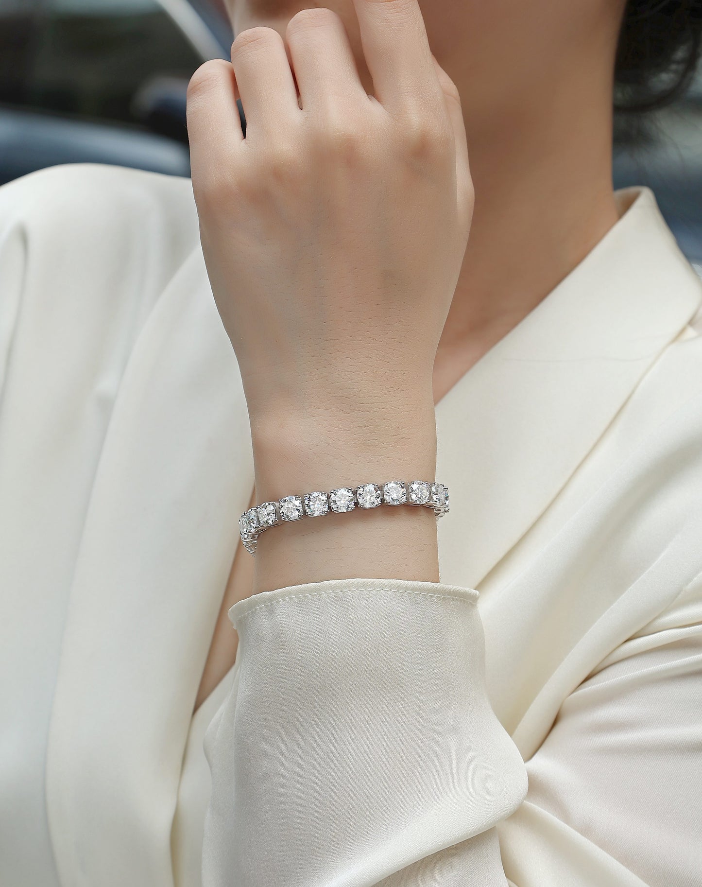 Large Gravitational Pull - Luxury Silver Bracelet Set With Top-quality Moissanite D Color VVS , S925 Silver-plated Platinum