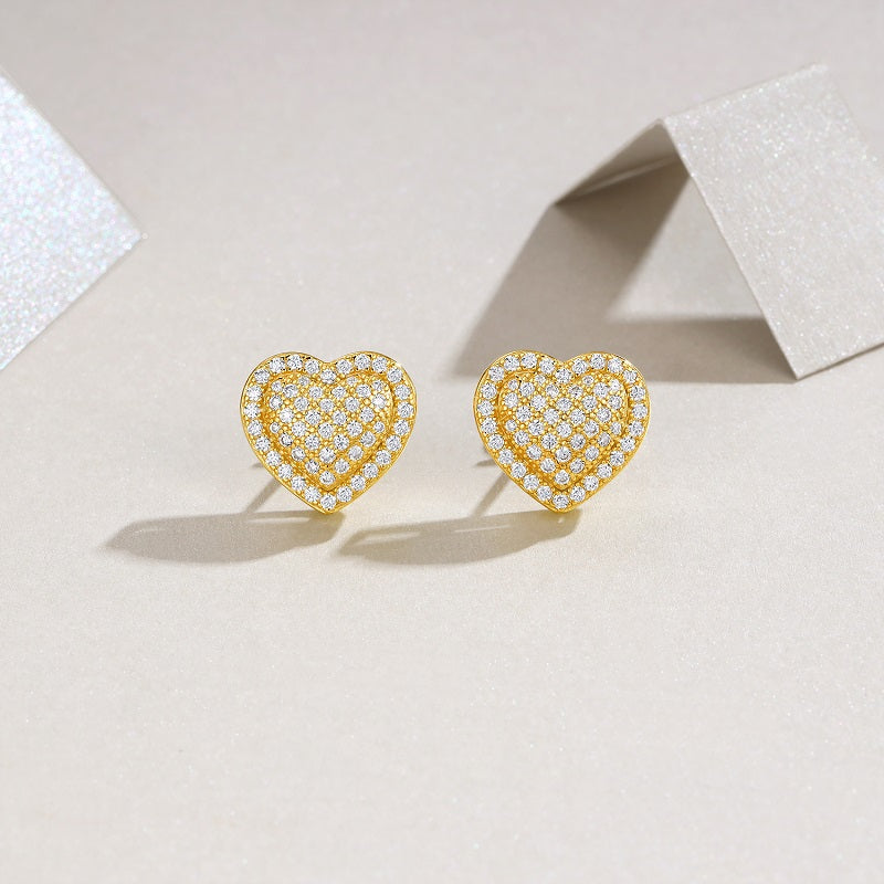 Luxury Silver Stud Earrings Set With Top-quality Moissanite ,S925 Silver Electroplated Gold