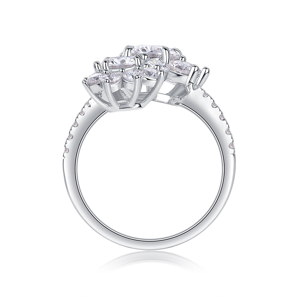 Luxury Floral Cluster Open Ring – S925 Sterling Silver, High-Brilliance Moissanite, Adjustable Double Flower Design