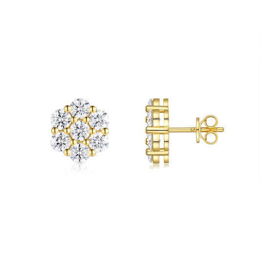 Luxury Silver Stud Earrings Set With Top-quality Moissanite , S925 Silver Electroplated Gold
