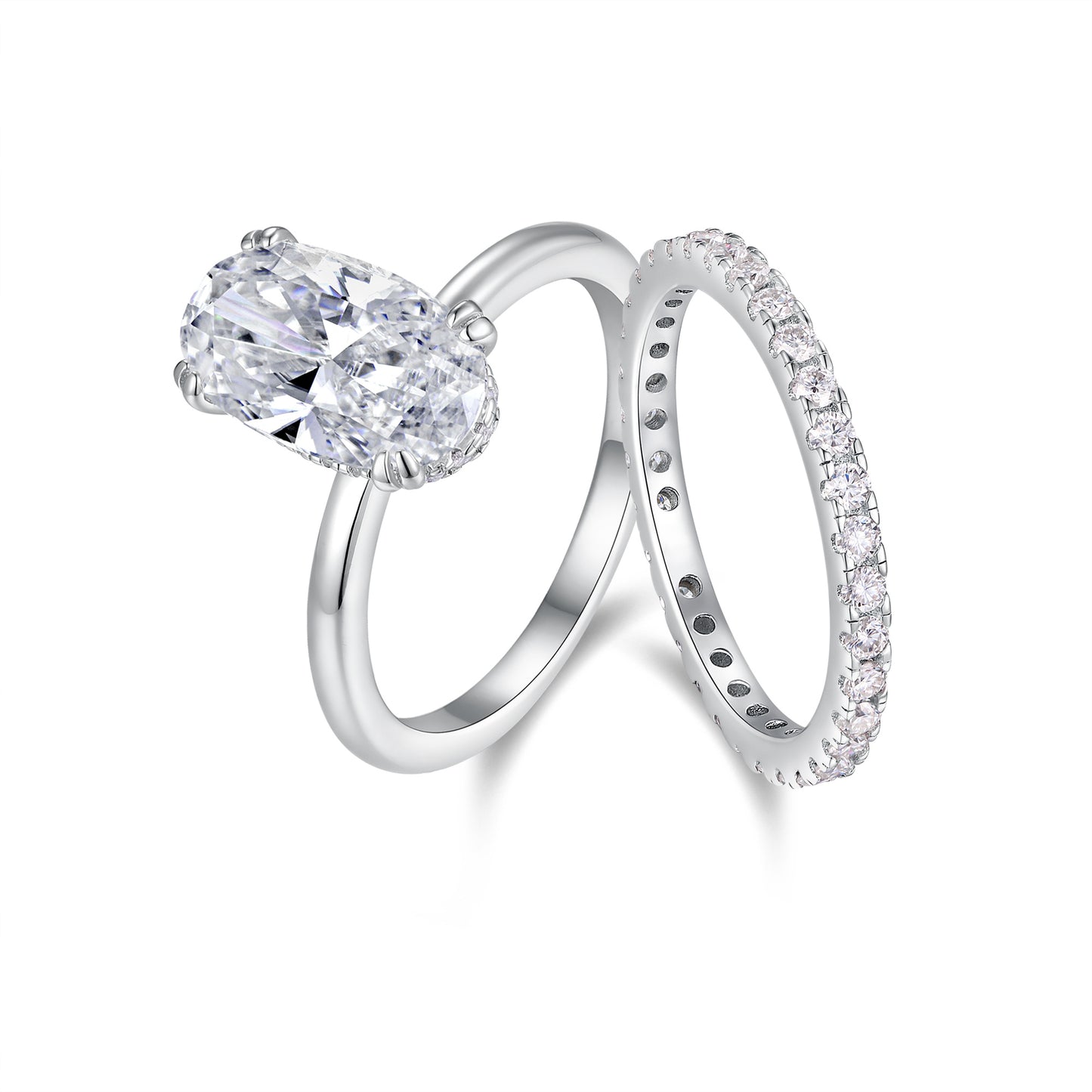 Egg-shaped Moissanite Double Rings Set With Top-quality Moissanite D Color VVS,  Luxury Silver Ring S925 Silver Plated With Platinum