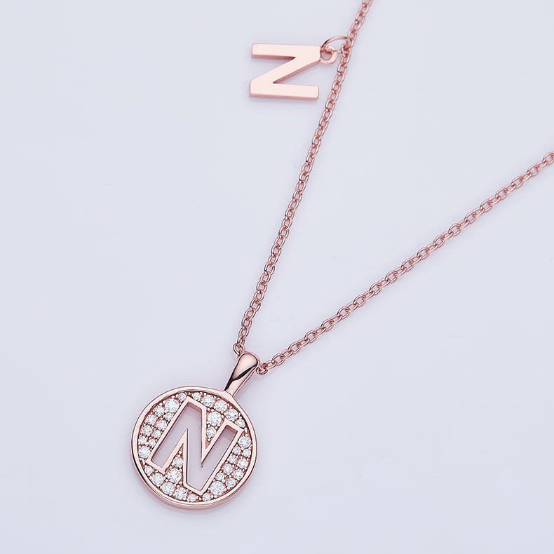 Luxury Initial Letter Necklace Pendant – N , S925 Silver Rose Gold Plated with Top-Quality Brilliant Moissanite