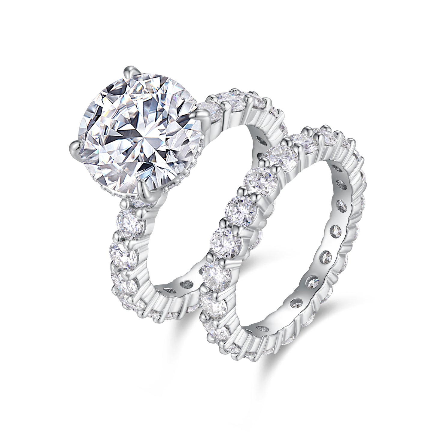 Time Vow - Luxury Silver Ring Set With Top-quality 5-carat Moissanite D Color VVS , S925 Silver And Platinum-plated