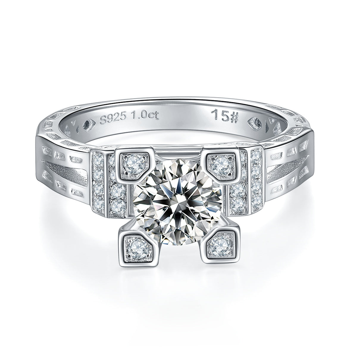 1-carat Luxury Silver Ring Set With Top-quality Moissanite D Color VVS, S925 Silver Plated Platinum