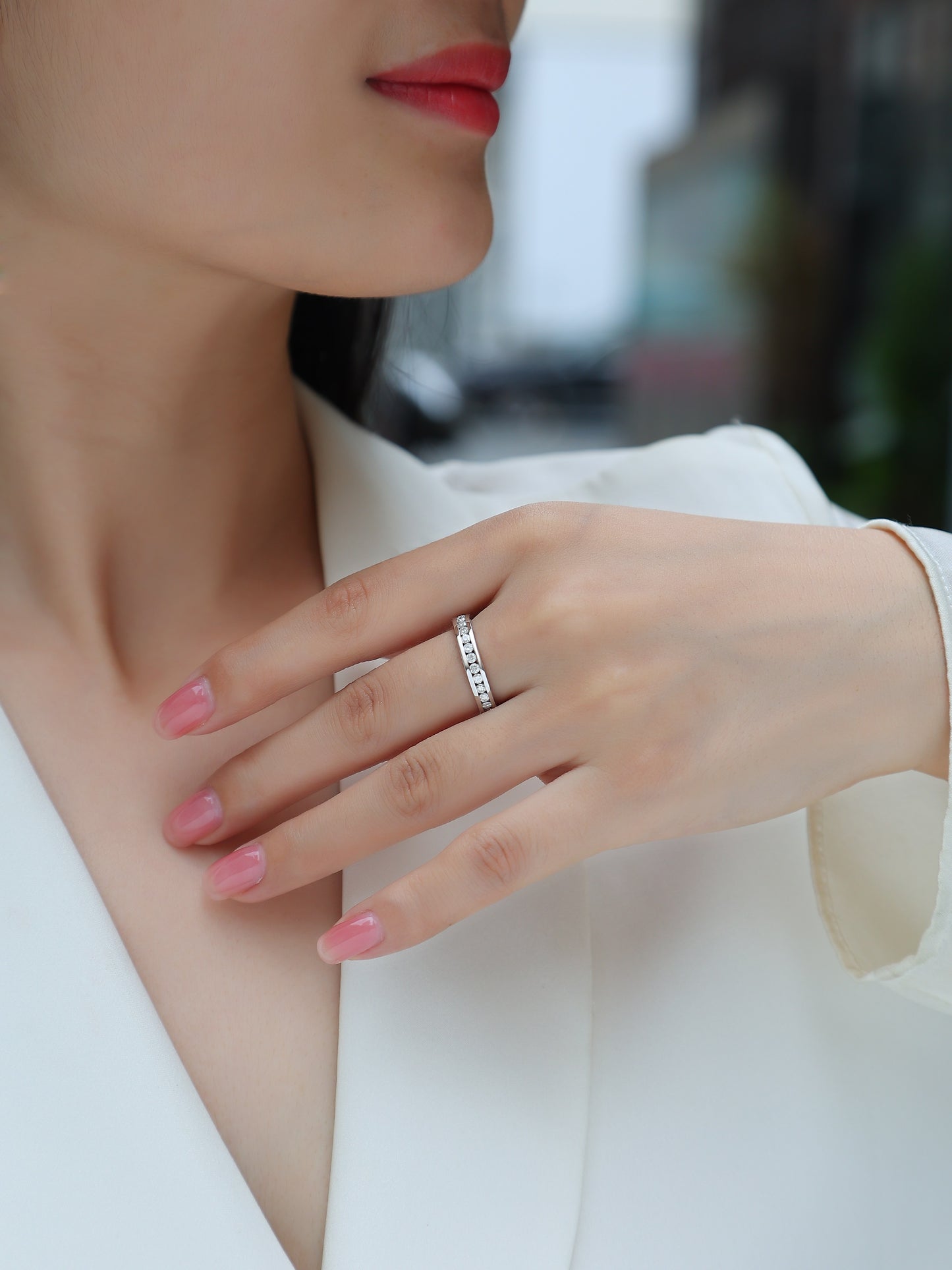 Luxury Silver Ring Set With Top-quality Moissanite D Color VS, S925 Silver Plated With Platinum