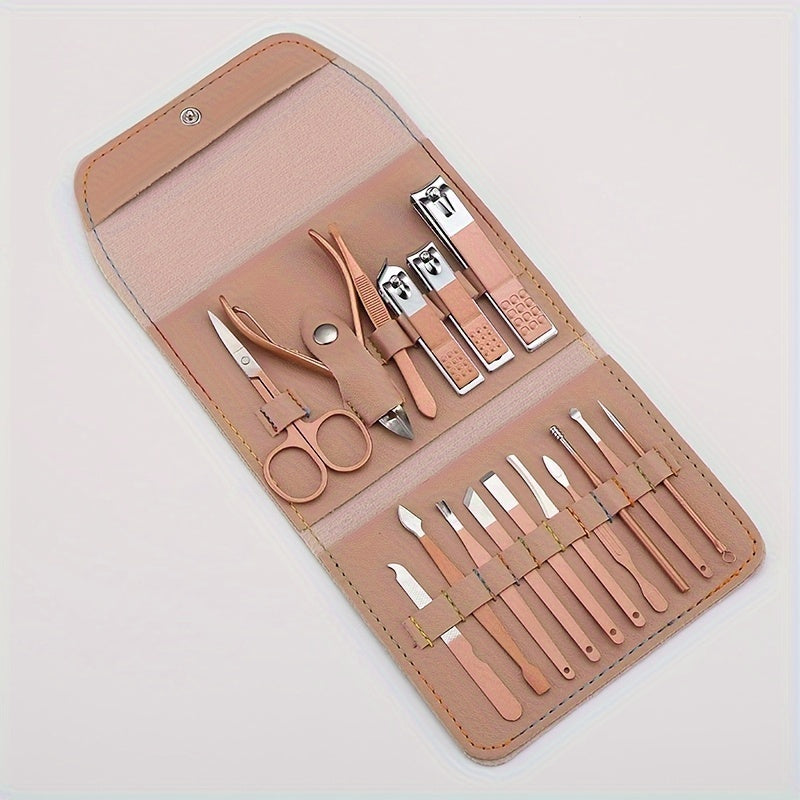16pcs Multi-Functional Stainless Steel Manicure & Pedicure Tool Set with Folding Travel Bag