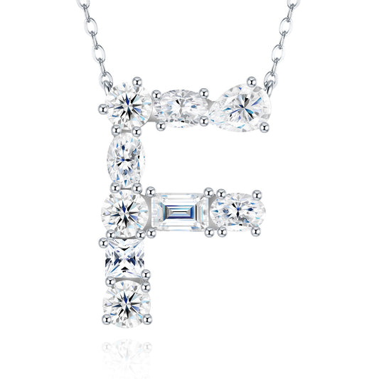 26-Letter - F - Luxury Necklace  Featuring Top-quality Moissanite D Color VVS, Made Of S925 Silver Electroplated With Platinum.