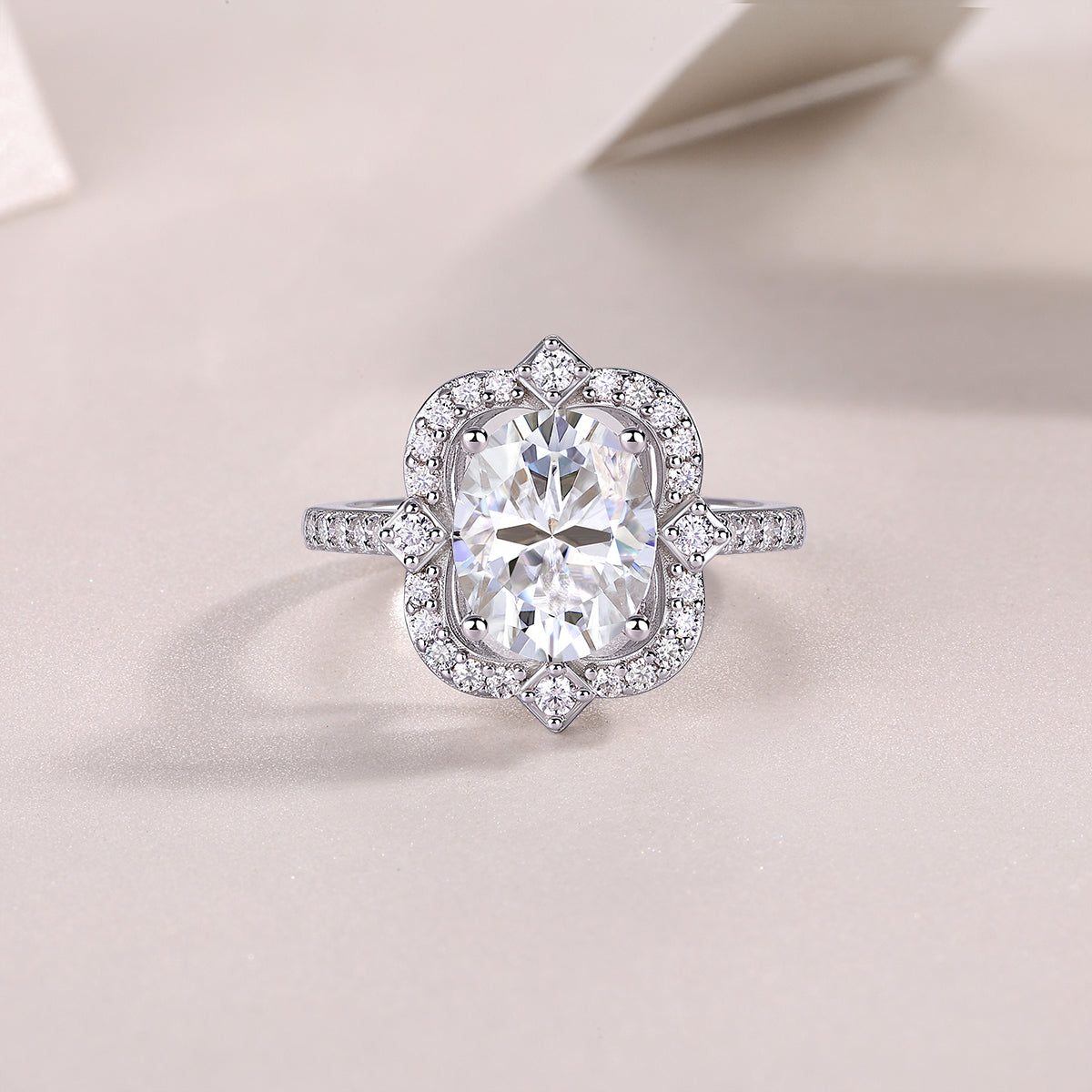 Camellia - Luxury Silver Ring Set With Top-quality Egg-shaped Moissanite D Color VVS,  S925 Silver And Platinum-plated Diamond Ring
