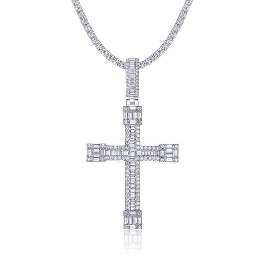 Luxury Silver Necklace Set With Top-quality Moissanite, S925 Silver Electroplated With Platinum