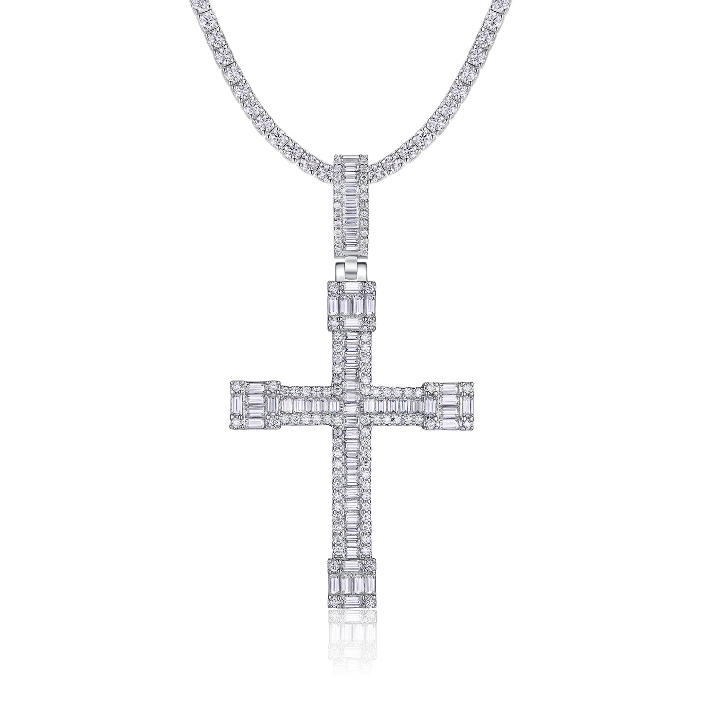 Luxury Silver Necklace Set With Top-quality Moissanite, S925 Silver Electroplated With Platinum