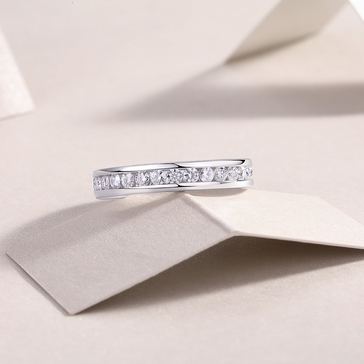 Luxury Silver Ring Set With Top-quality Moissanite D Color VS, S925 Silver Plated With Platinum