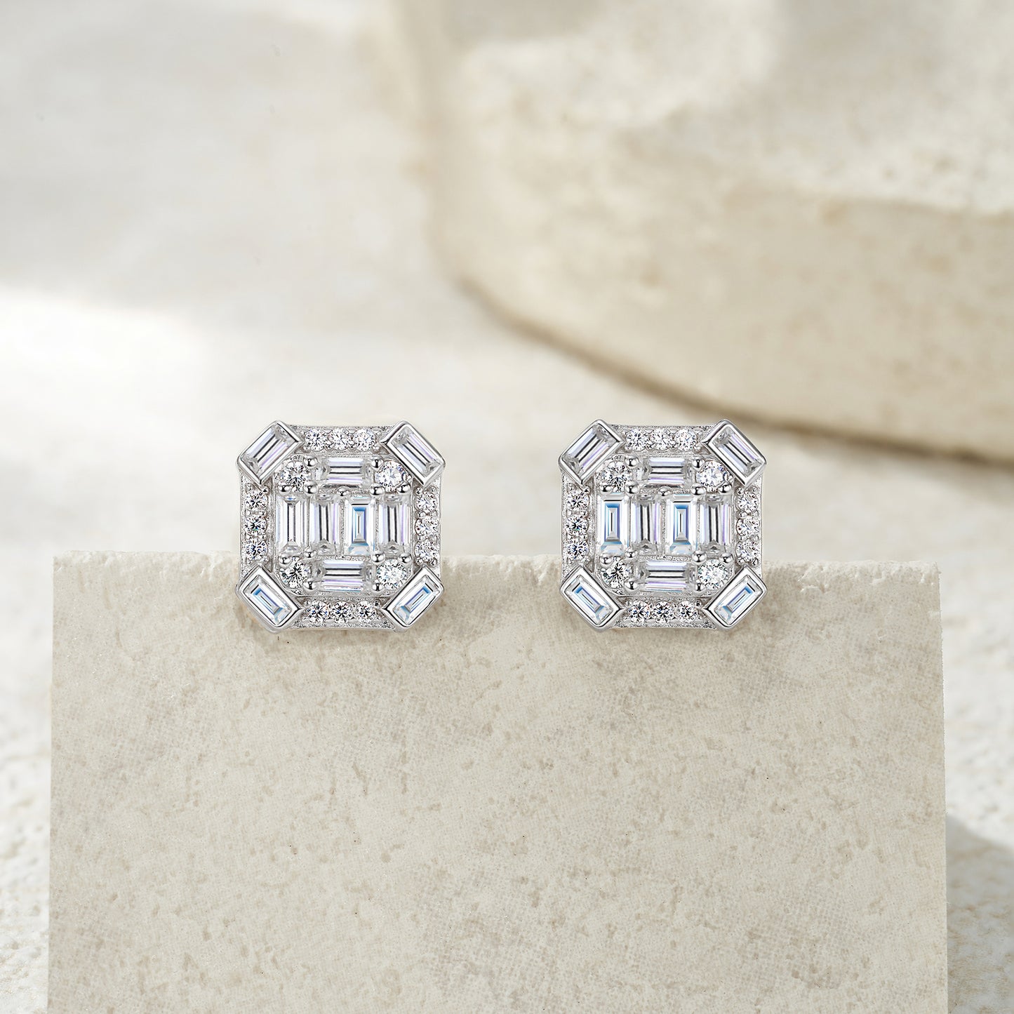 Luxury Silver Earrings Engraved With Top-quality Moissanite, Made Of S925 Silver With Electroplated Platinum.