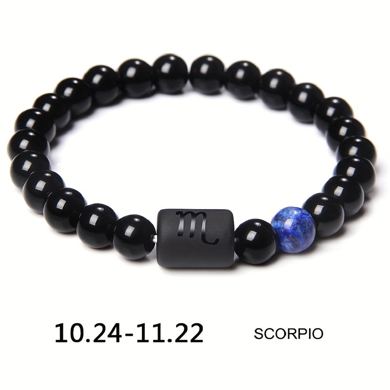 Unisex 12 Constellation Natural Black Obsidian Beaded Bracelets