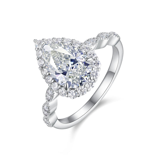 Pear-shaped Moissanite Set With Top-quality Moissanite D Color VVS ,  Luxury  Silver Ring S925 Silver Electroplated With Platinum