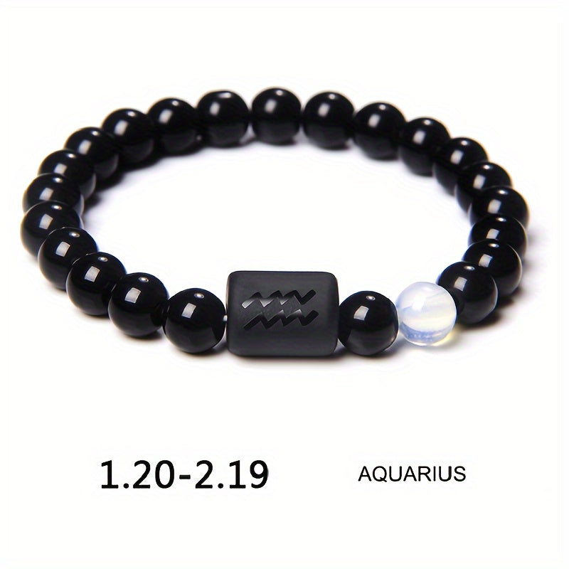 Unisex 12 Constellation Natural Black Obsidian Beaded Bracelets