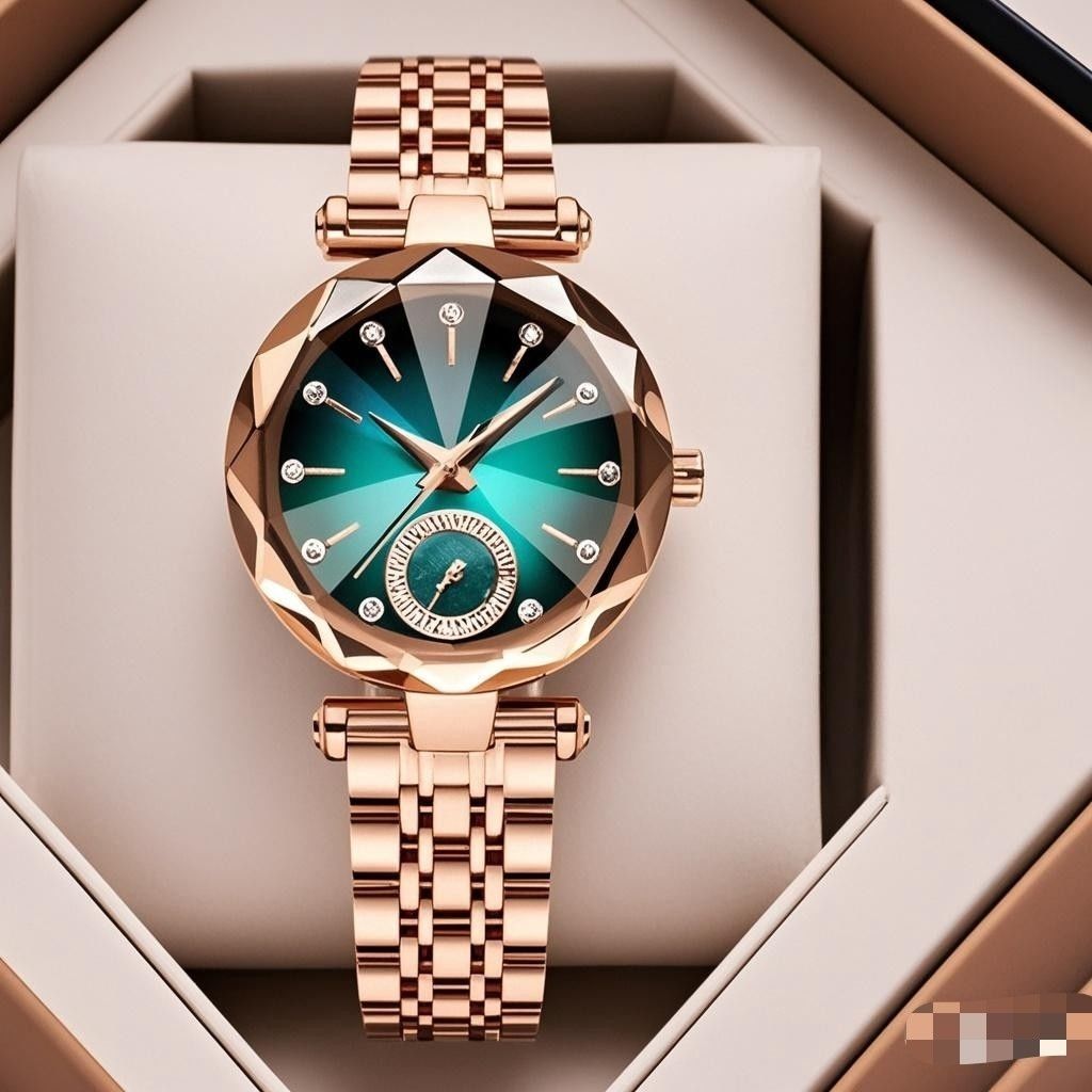 Luxury Diamond-Cut Ladies Watch: Rose Gold Stainless Steel, Multi-Color Dial Options & Waterproof