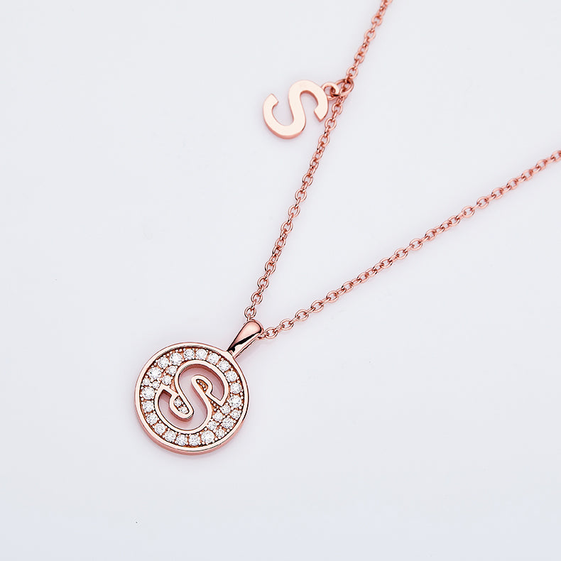 Luxury Initial Letter Necklace Pendant – S , S925 Silver Rose Gold Plated with Top-Quality Brilliant Moissanite