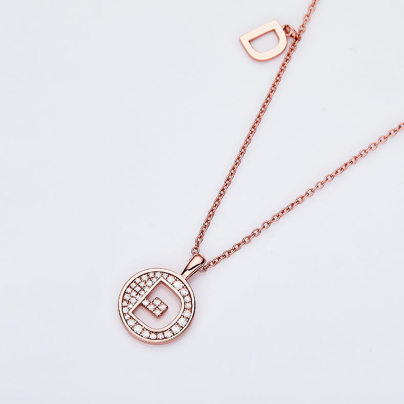 Luxury Initial Letter Necklace Pendant – D , S925 Silver Rose Gold Plated with Top-Quality Brilliant Moissanite