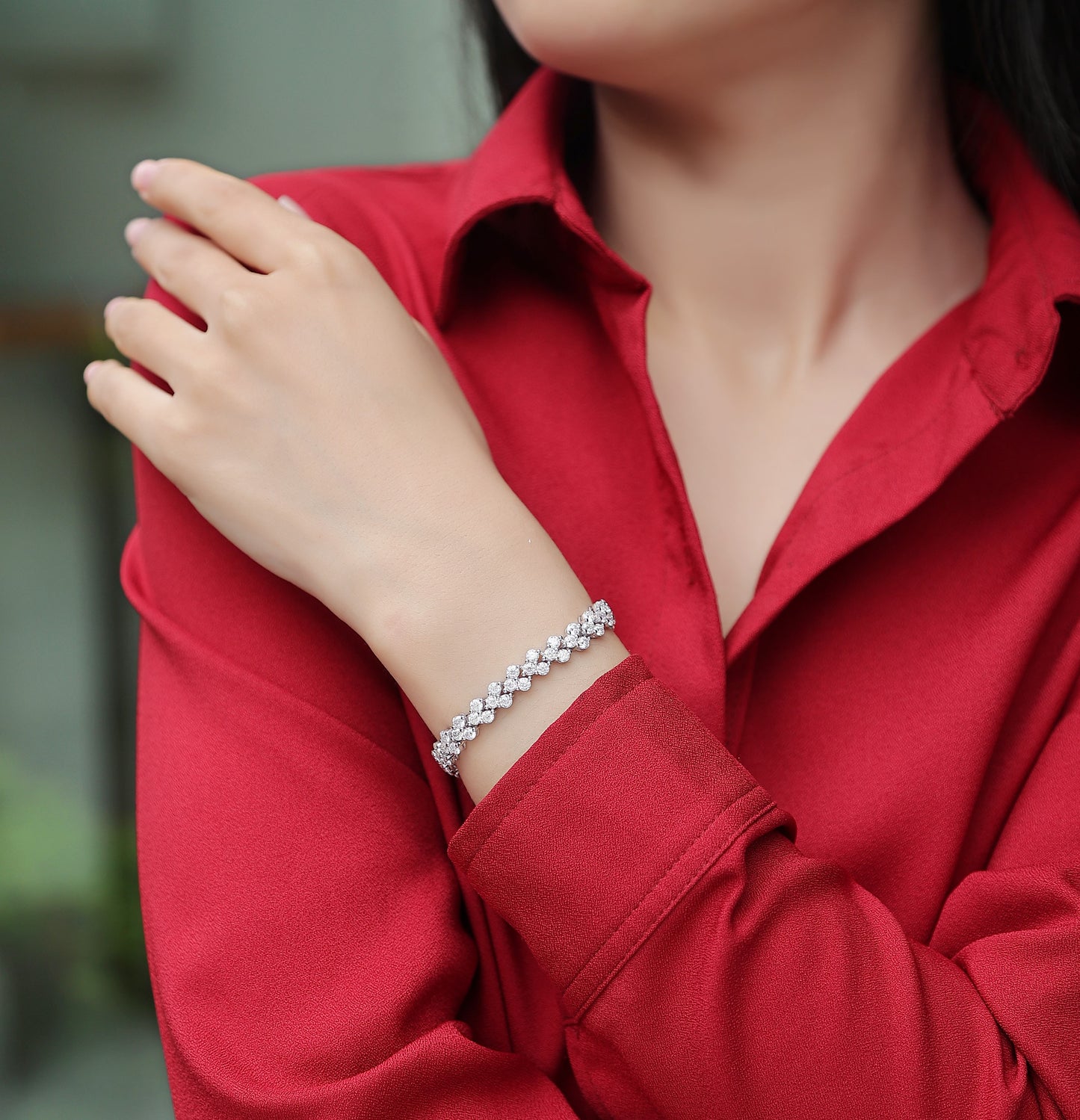Canon - A Fashionable And Light Luxury Jewelry Silver Bracelet And Bracelet Set With Top-quality Moissanite, S925 Silver-plated Platinum
