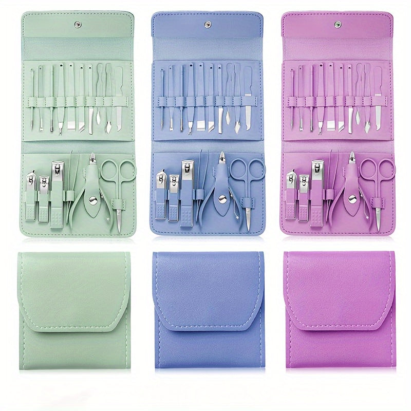 16pcs Multi-Functional Stainless Steel Manicure & Pedicure Tool Set with Folding Travel Bag