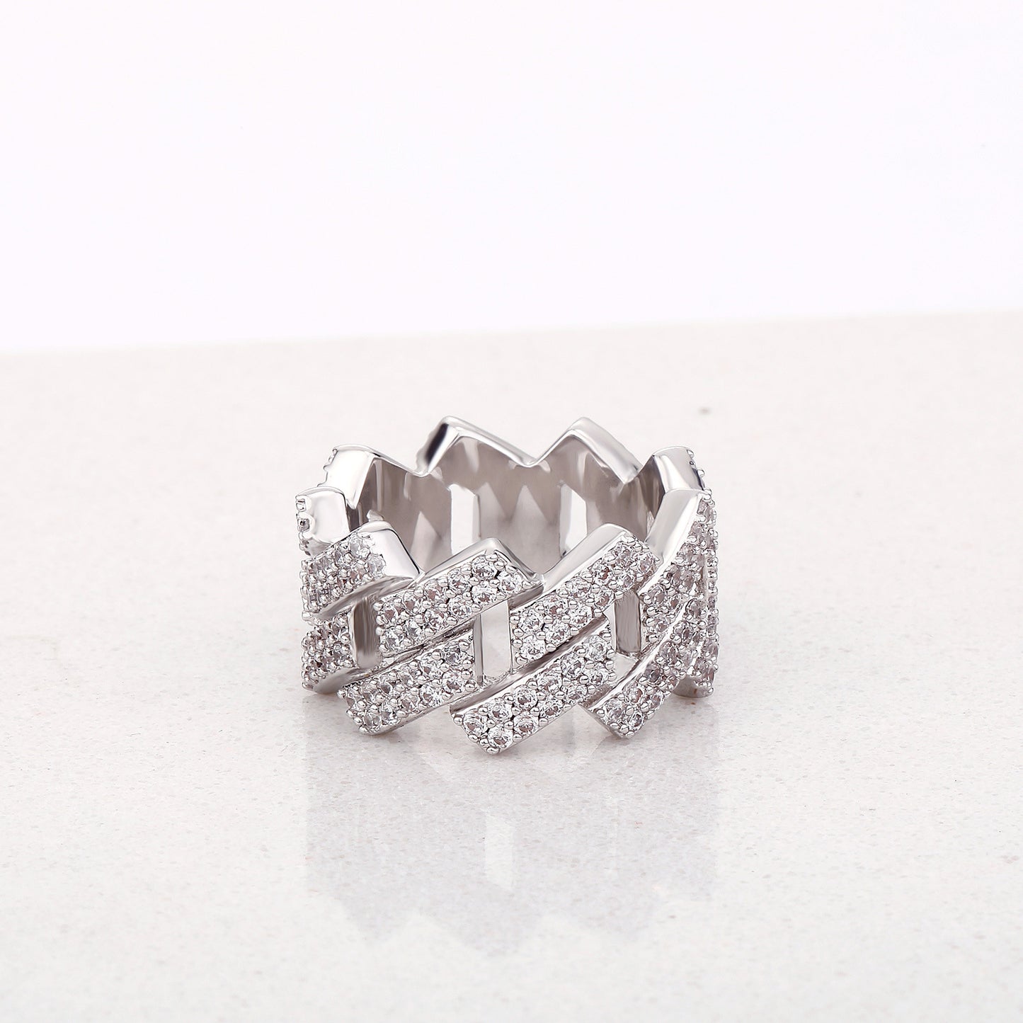 14mm Rhombus Cuban Ring | 14K Gold & White Gold Plated | Iced Out Double Row AAA+ CZ