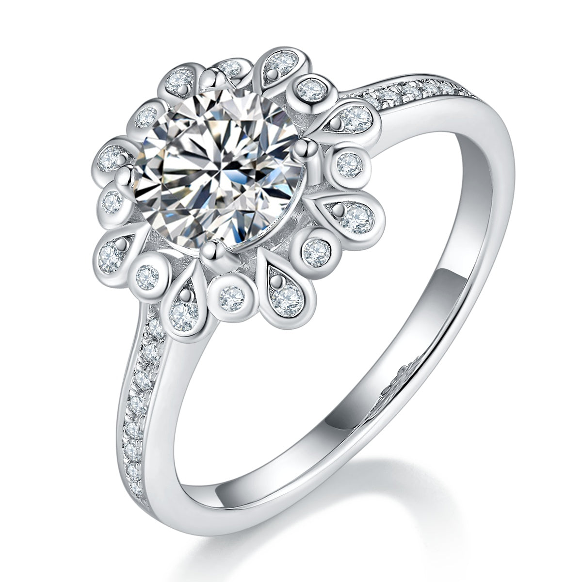 1-carat Luxury Silver Ring Set With Top-quality Moissanite D Color VVS, S925 Silver Plated Platinum