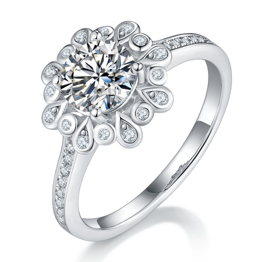 1-carat Luxury Silver Ring Set With Top-quality Moissanite D Color VVS, S925 Silver Plated Platinum