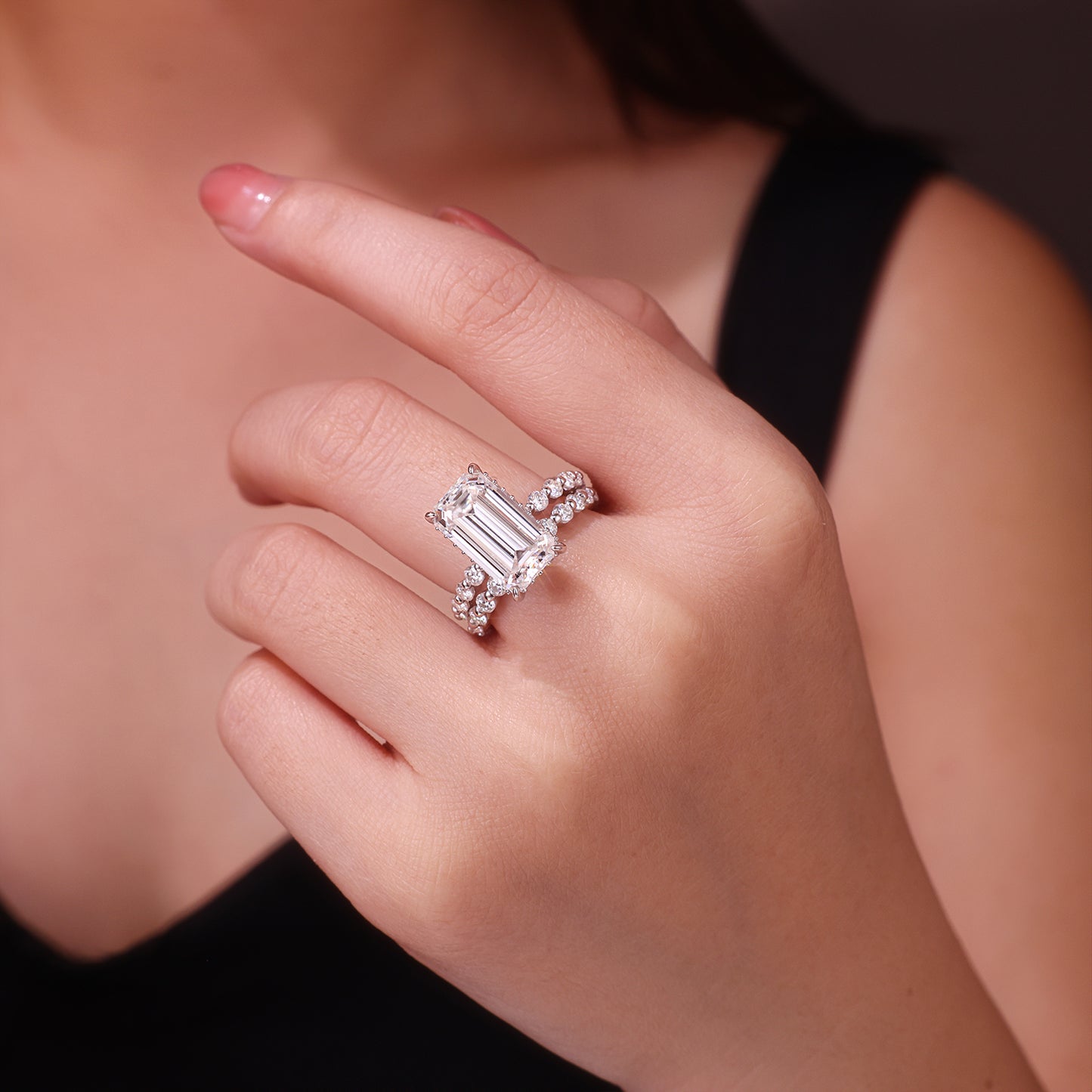 Octagonal Moissanite Double Rings Set With Top-quality Moissanite , Luxury Silver Ring S925 Silver Plating Platinum