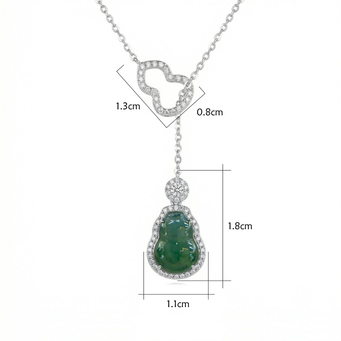 925 Sterling Silver Green Jade Laughing Buddha Necklace with CZ Accents and Gourd Detail