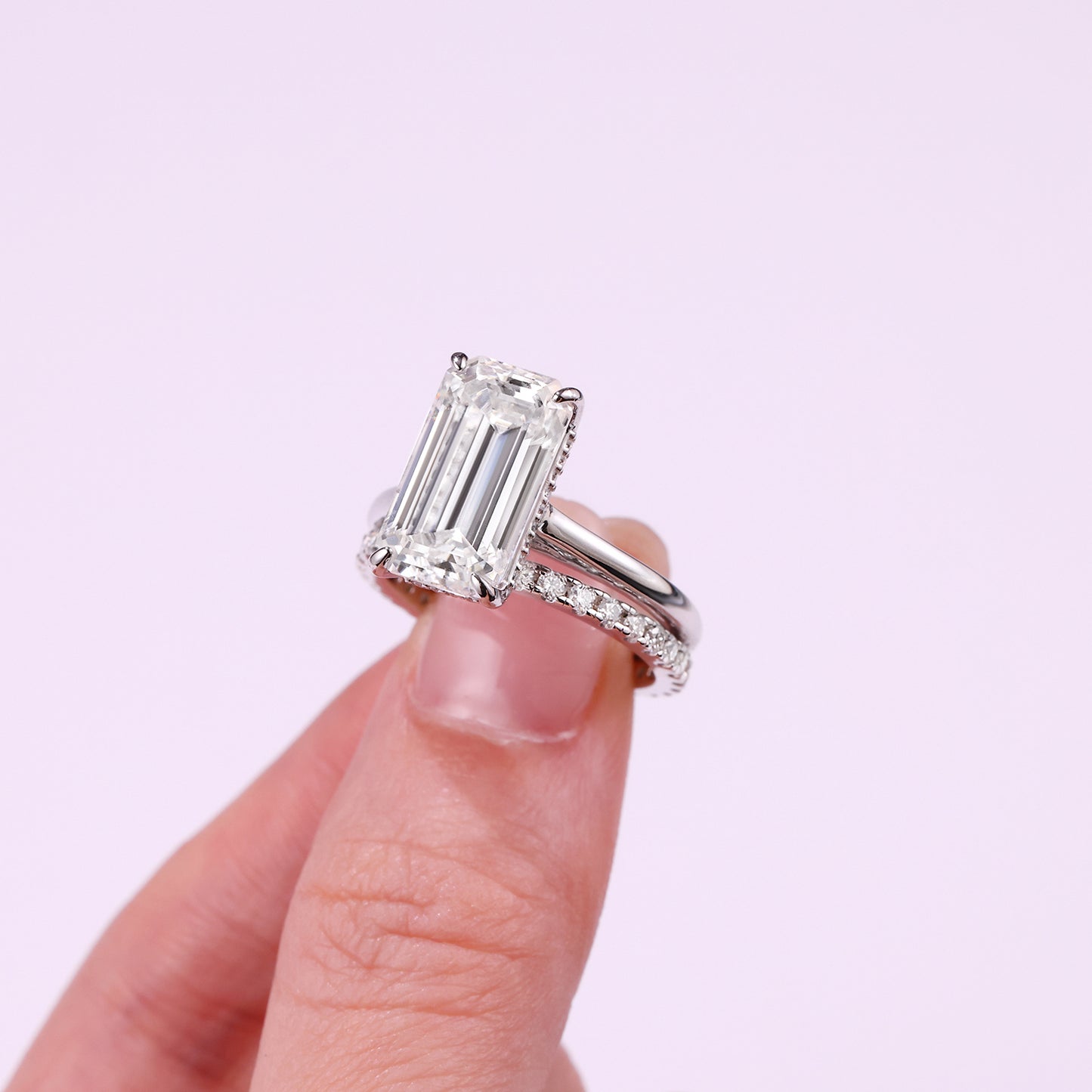 Octagonal Moissanite Double Rings Set With Top-quality Moissanite, Luxury Silver Ring S925 Silver Plating Platinum