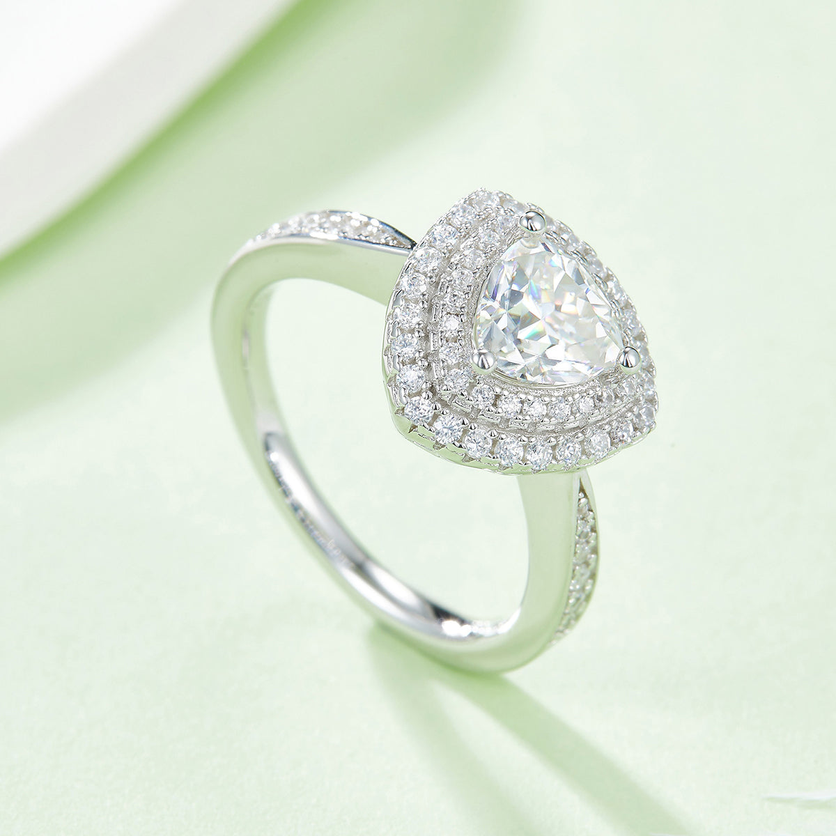 Luxury Silver Ring Triangular Moissanite Set With Top-quality Moissanite D Color VVS , S925 Silver Electroplated With Platinum