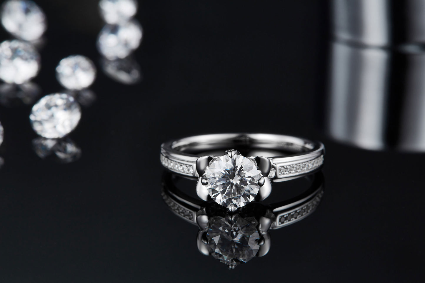 1-carat Luxury Silver Ring Set With Top-quality Moissanite D Color VVS, S925 Silver Plated Platinum