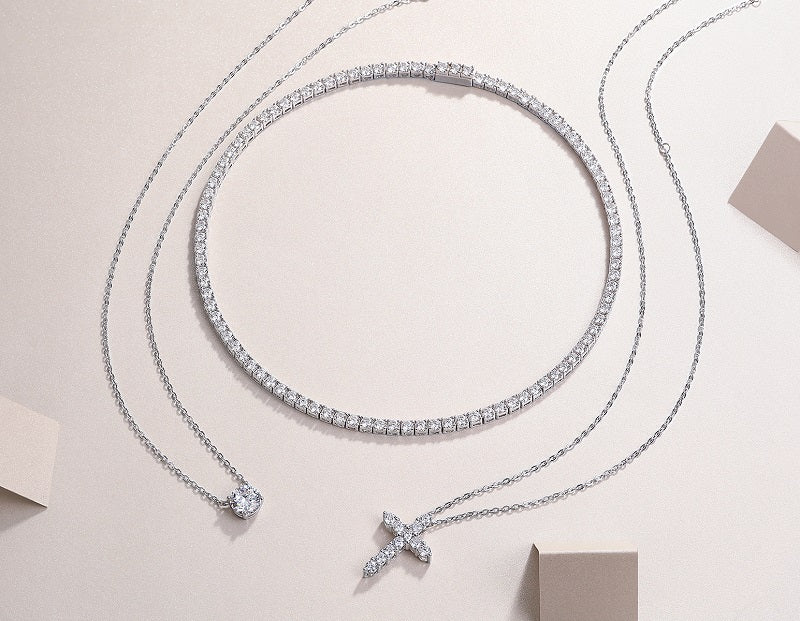 Luxury Collar Chain Necklace Pendant, S925 Silver Electroplated With Platinum, With Top-quality Moissanite D Color VVS1