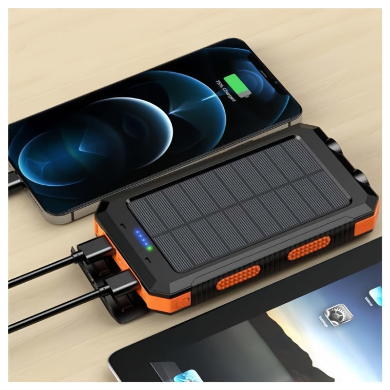 20000mAh Portable Solar Power Bank with Dual USB – Outdoor Mobile Charger with LED Flashlight & Compass for Camping & Hiking
