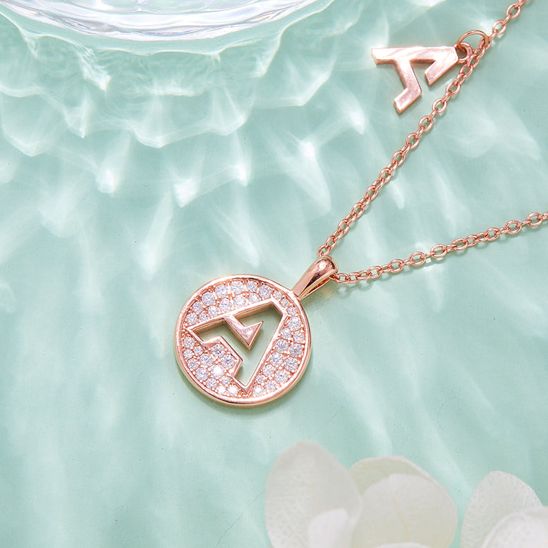 Luxury Initial Letter Necklace Pendant – A , S925 Silver Rose Gold Plated with Top-Quality Brilliant Moissanite