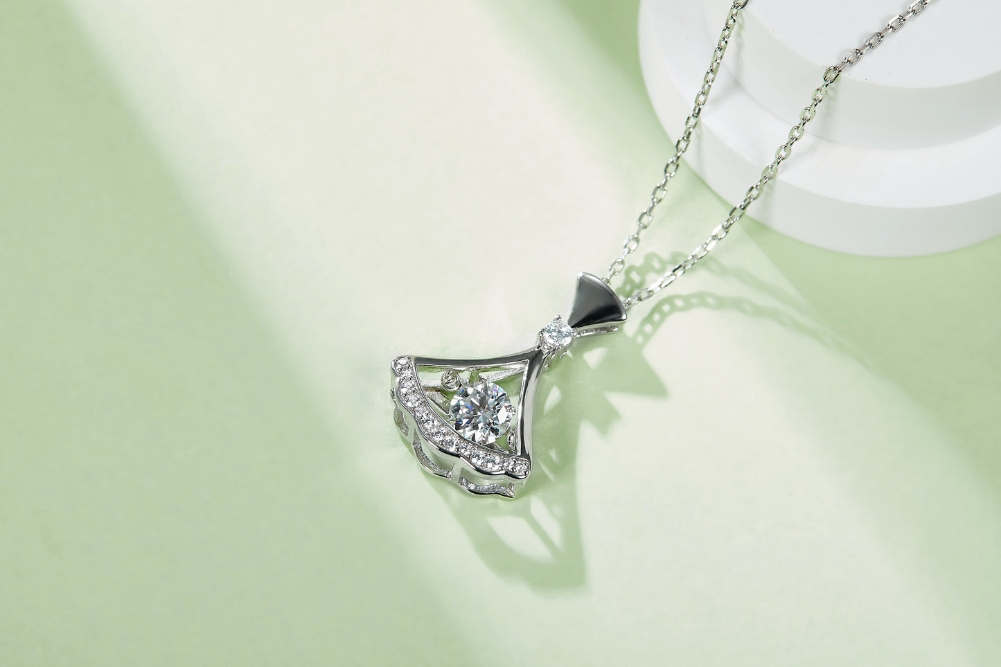 "Dancing Stone" Moissanite Skirt Necklace in S925 Sterling Silver | D Color VVS Platinum Plated Pendant