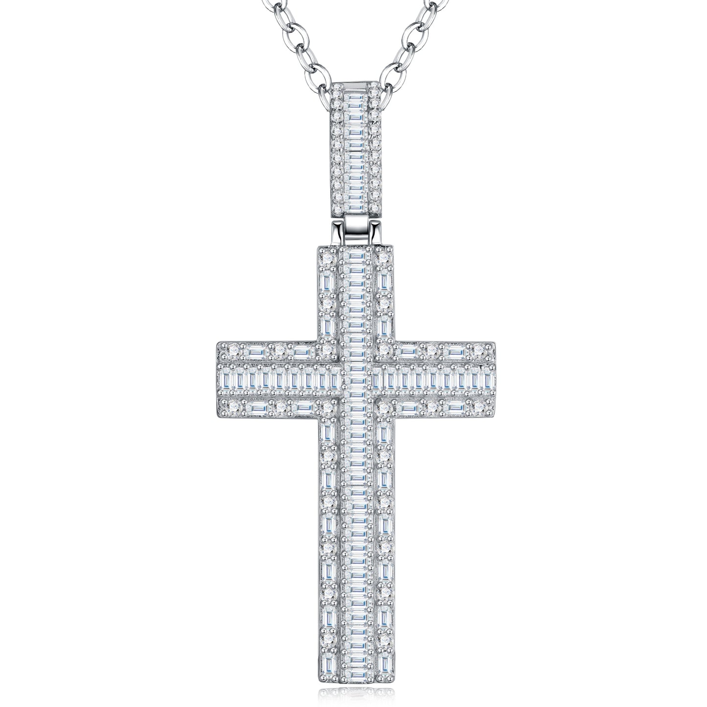 Luxuru Silver Necklace Set With Top-quality Moissanite, Made Of S925 Silver Electroplated With Platinum.