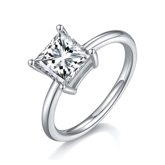 Luxury Silver Ring Square Moissanite Set With Top-quality Moissanite D Color VVS , S925 Silver Electroplated With Platinum