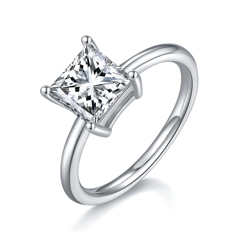 Luxury Silver Ring Square Moissanite Set With Top-quality Moissanite D Color VVS , S925 Silver Electroplated With Platinum