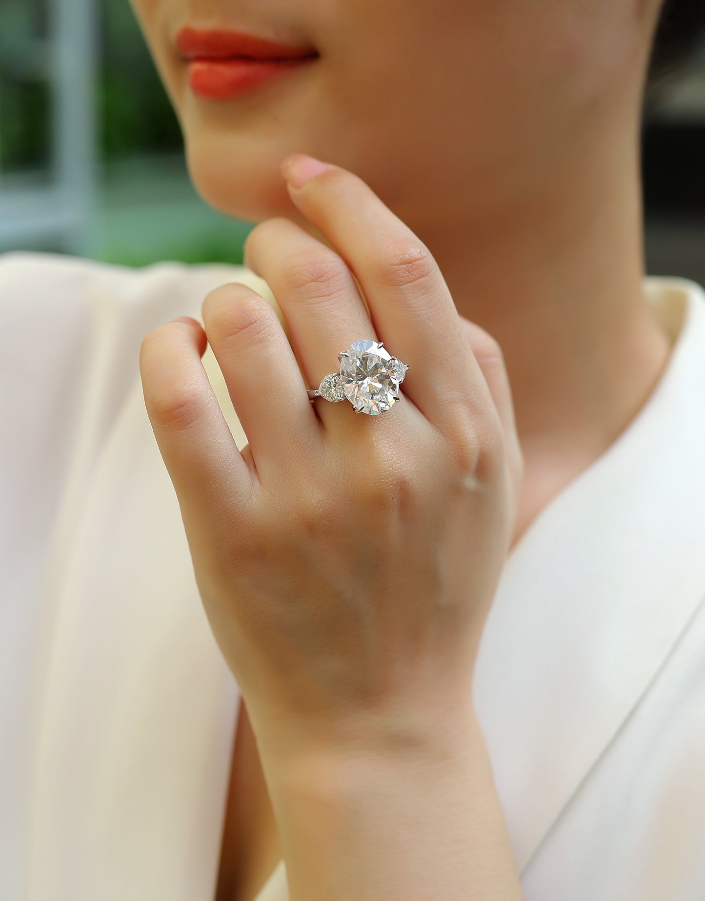 Soul Resonance -Luxury Silver Ring Set With Top-quality Egg-shaped Moissanite D Color VVS,  S925 Silver And Platinum-plated