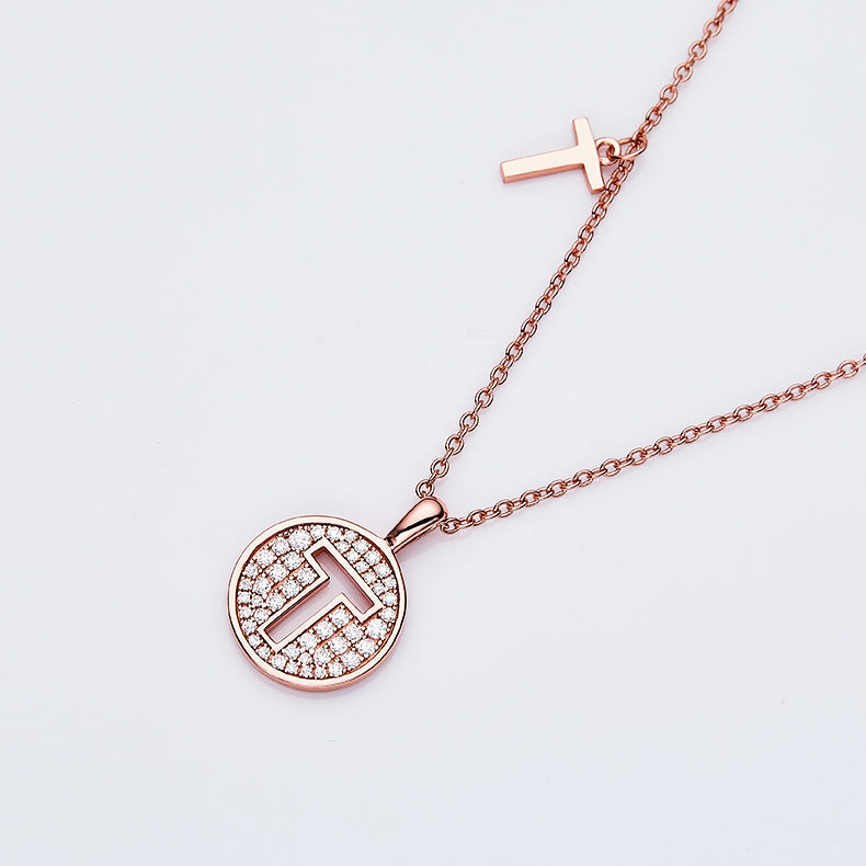 Luxury Initial Letter Necklace Pendant – T , S925 Silver Rose Gold Plated with Top-Quality Brilliant Moissanite
