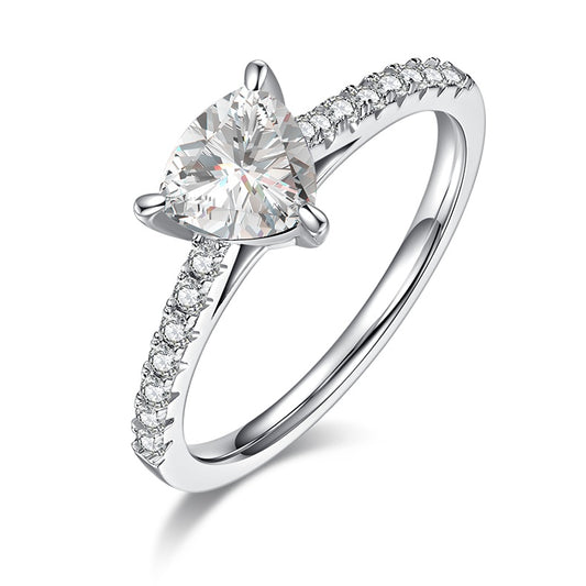 Luxury Silver Ring Triangular Moissanite Set With Top-quality Moissanite D Color VVS,  S925 Silver Electroplated With Platinum