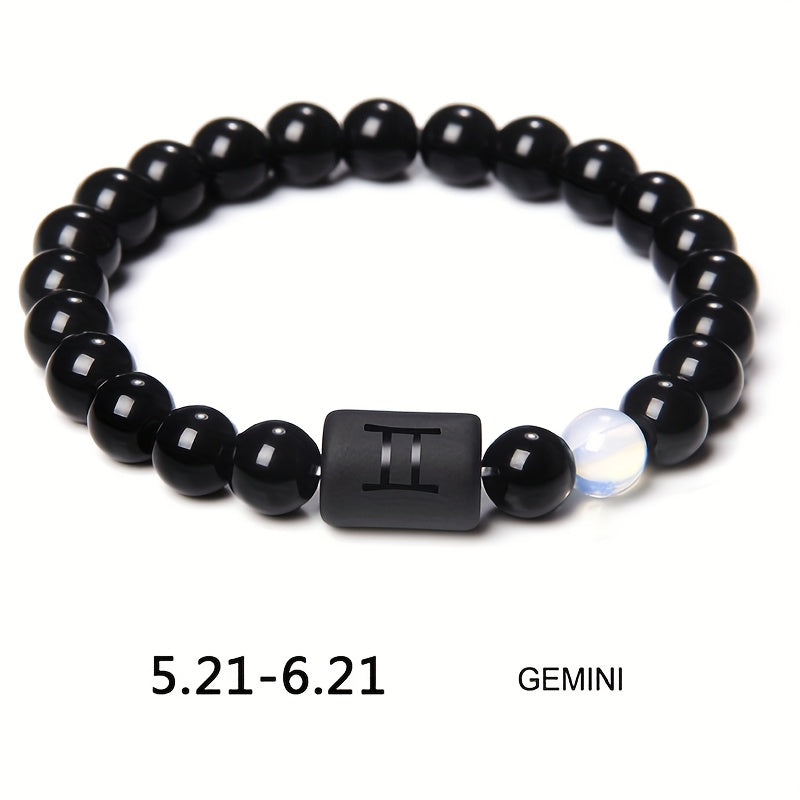 Unisex 12 Constellation Natural Black Obsidian Beaded Bracelets