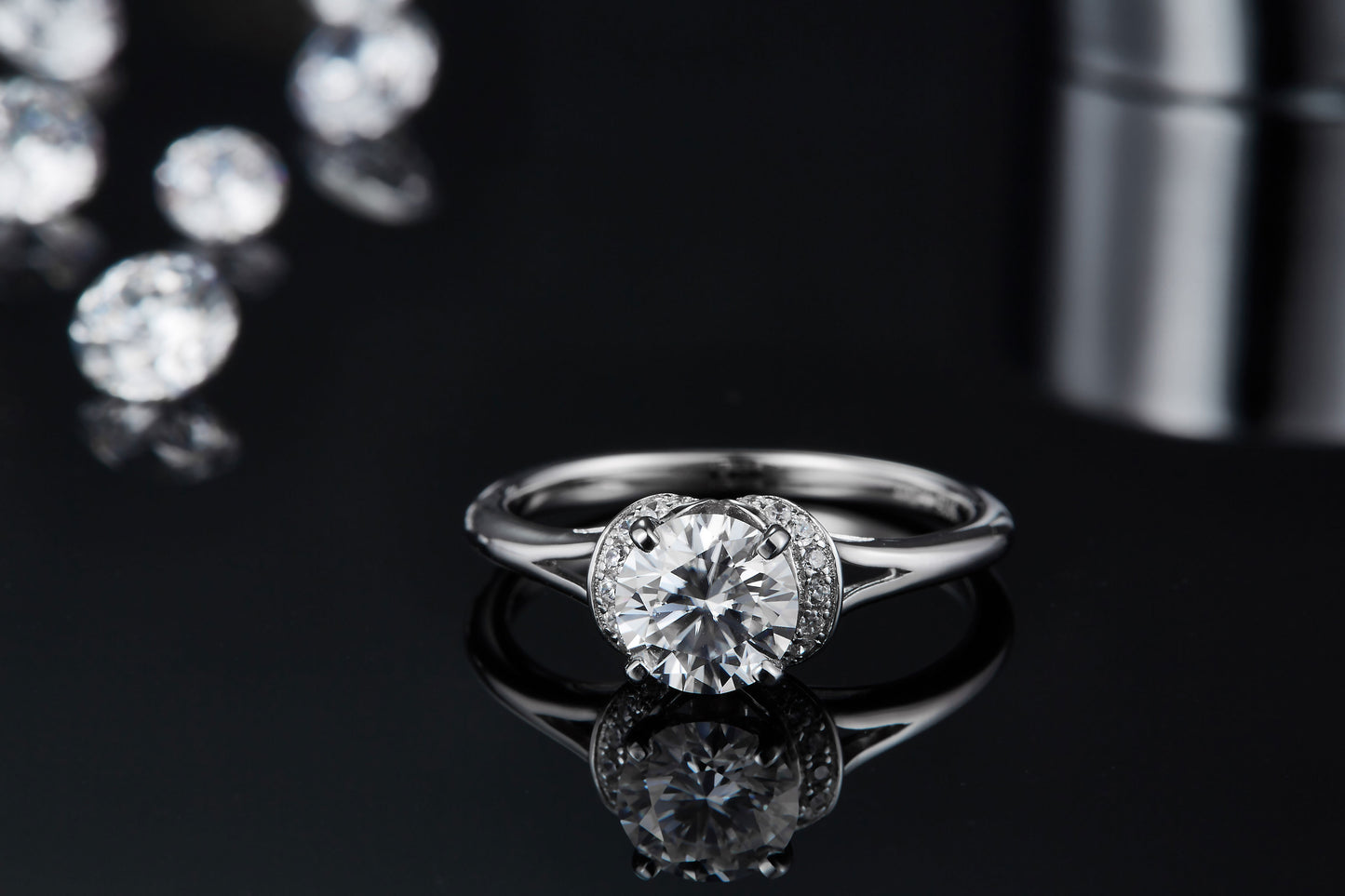 1-carat Luxury Silver Ring Set With Top-quality Moissanite D Color VVS, S925 Silver Plated Platinum