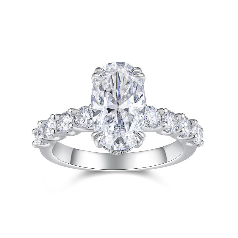 Egg-shaped Moissanite Set With Top-quality Moissanite , Luxury Silver Ring S925 Silver Plated With Platinum