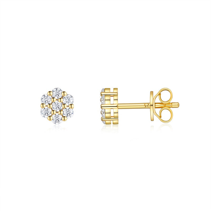 Luxury Silver Stud Earrings Set With Top-quality Moissanite , S925 Silver Electroplated Gold