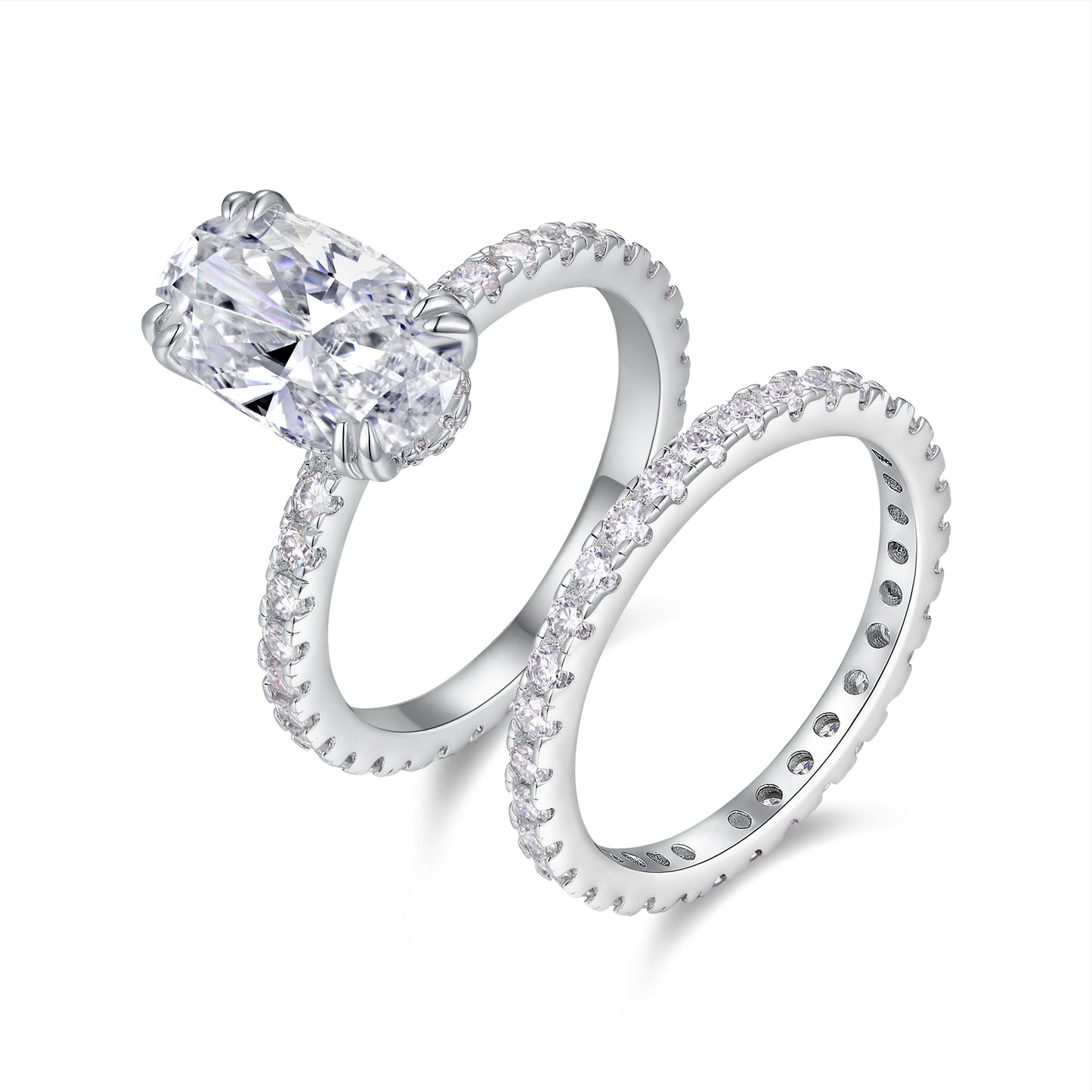 Egg-shaped Moissanite Double Rings Set With Top-quality Moissanite ,  Luxury Silver Ring S925 Silver Plated With Platinum