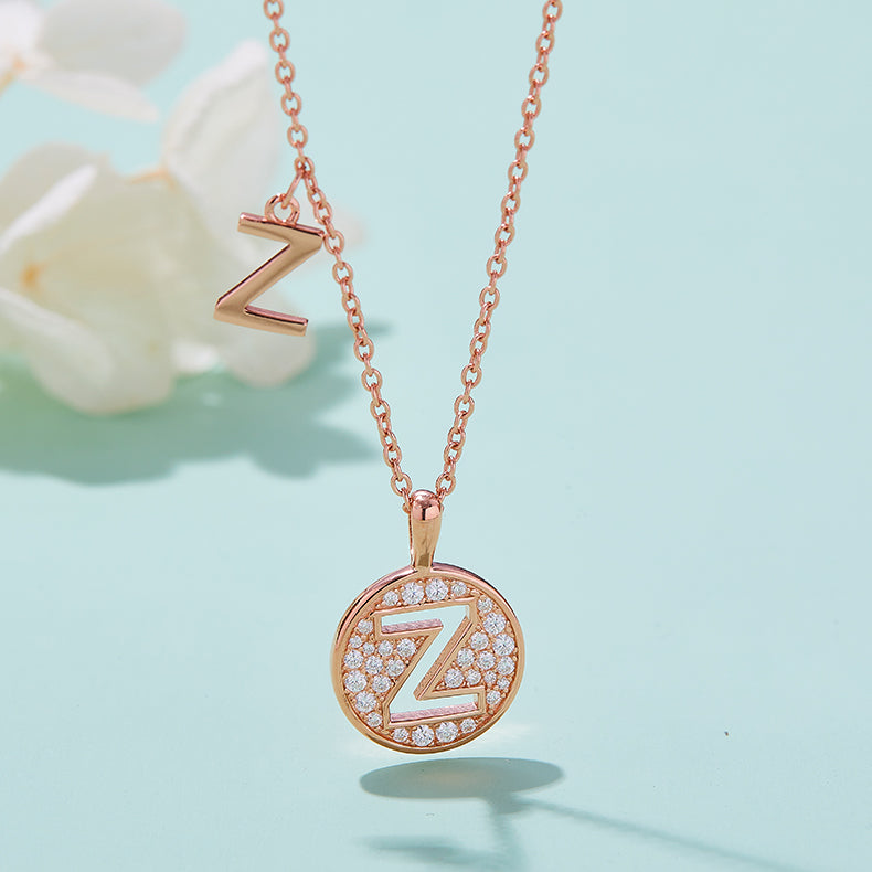 Luxury Initial Letter Necklace Pendant – Z , S925 Silver Rose Gold Plated with Top-Quality Brilliant Moissanite