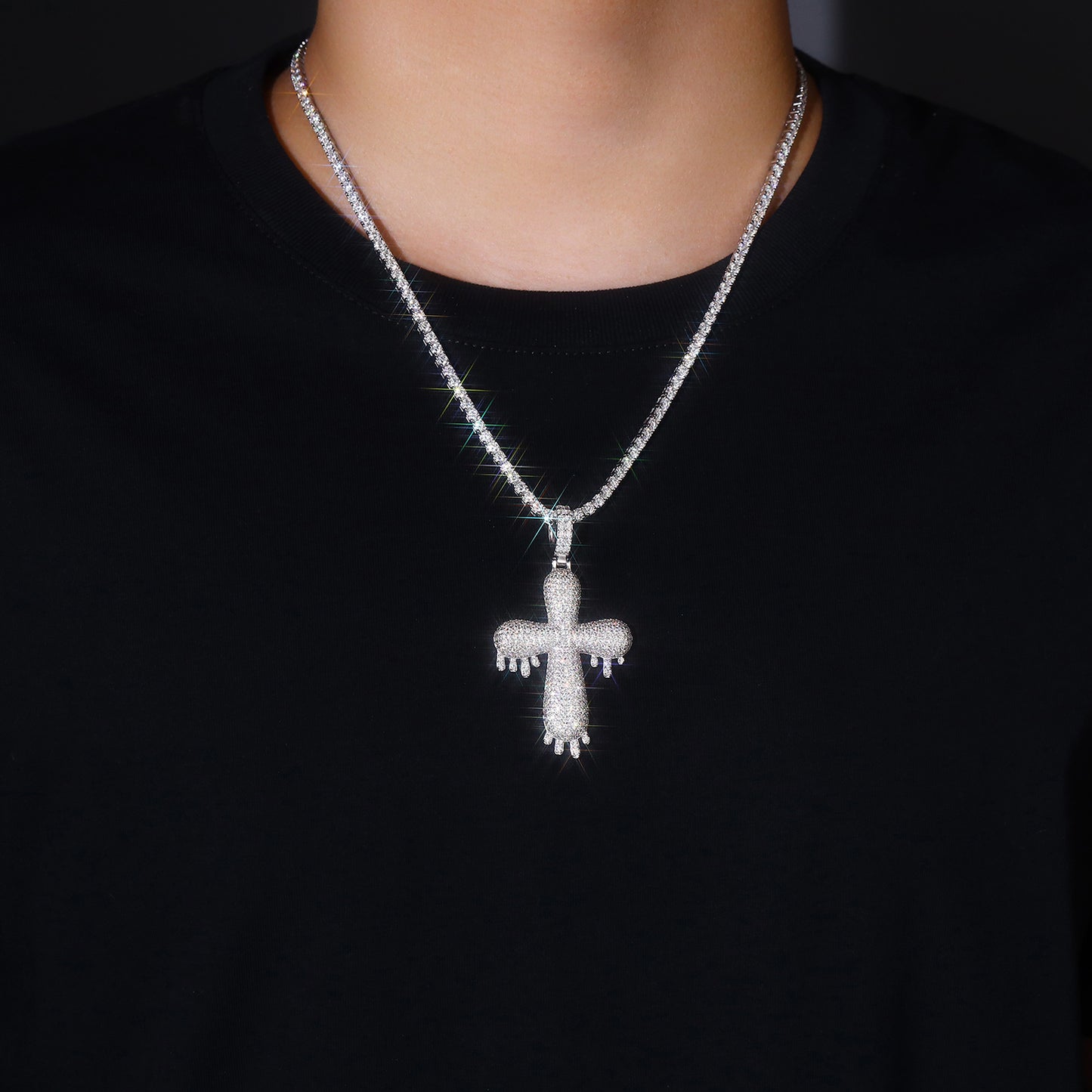 Luxury Silver Necklace Set With Top-quality Moissanite, S925 Silver Electroplated With Platinum